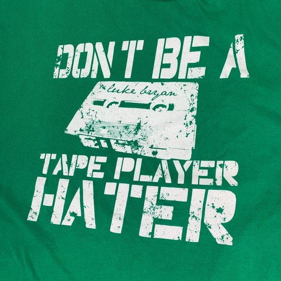 Luke Bryan XL Shirt Don't Be A Tape Player Hater Green Men's Concert 2014 - Picture 4 of 4